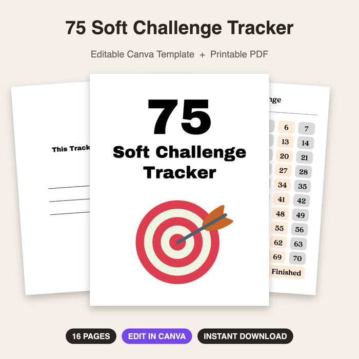 75 Soft Challenge Tracker | Editable Canva Template & Printable PDF