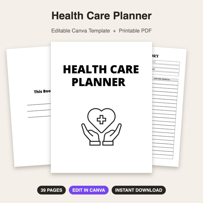 Health Care Planner | Editable Canva Template & Printable PDF