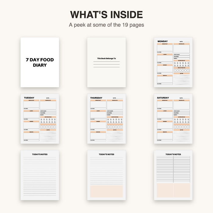 7 Day Food Diary | Editable Canva Template & Printable PDF