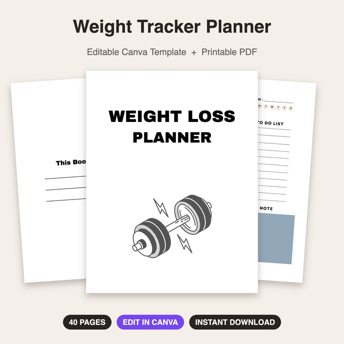 Weight Tracker Planner | Editable Canva Template & Printable PDF
