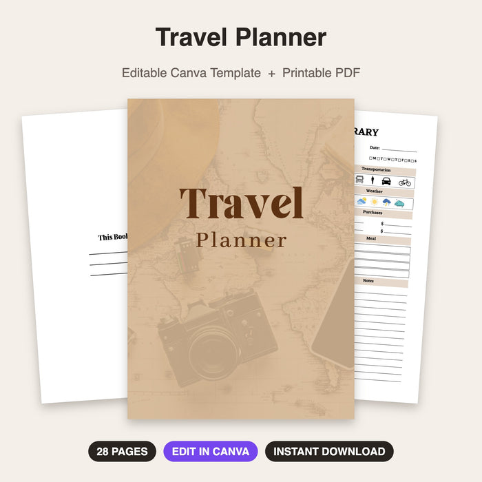 Travel Planner | Editable Canva Template & Printable PDF