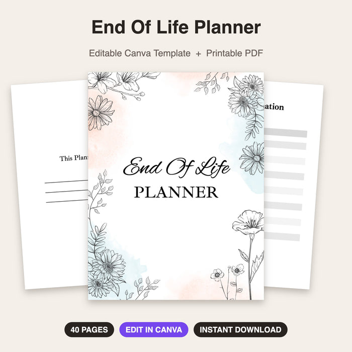 End Of Life Planner | Editable Canva Template & Printable PDF