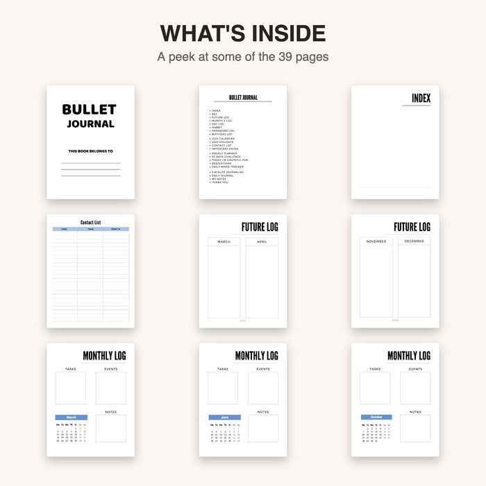 Bullet Journal (2024 Dated, Editable) | Editable Canva Template & Printable PDF
