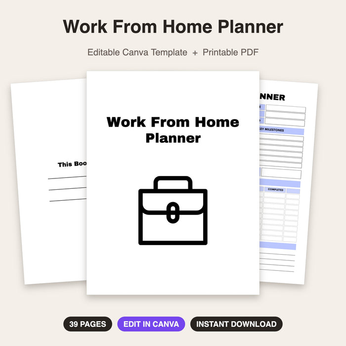 Work From Home Planner | Editable Canva Template & Printable PDF