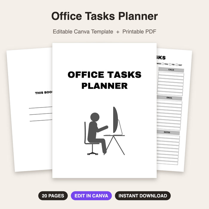 Office Tasks Planner | Editable Canva Template & Printable PDF