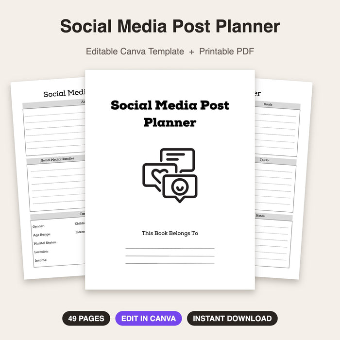 Social Media Post Planner | Editable Canva Template & Printable PDF