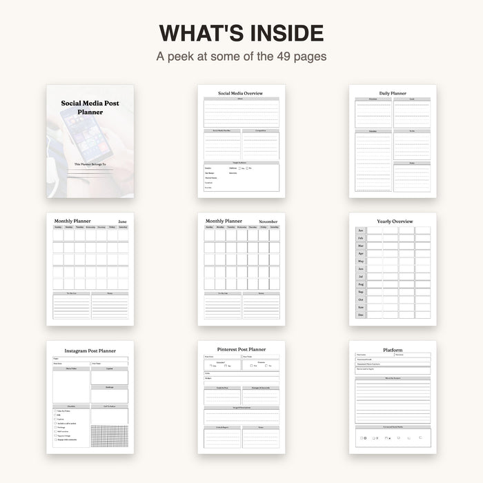 Social Media Monthly Post Planner | Editable Canva Template & Printable PDF