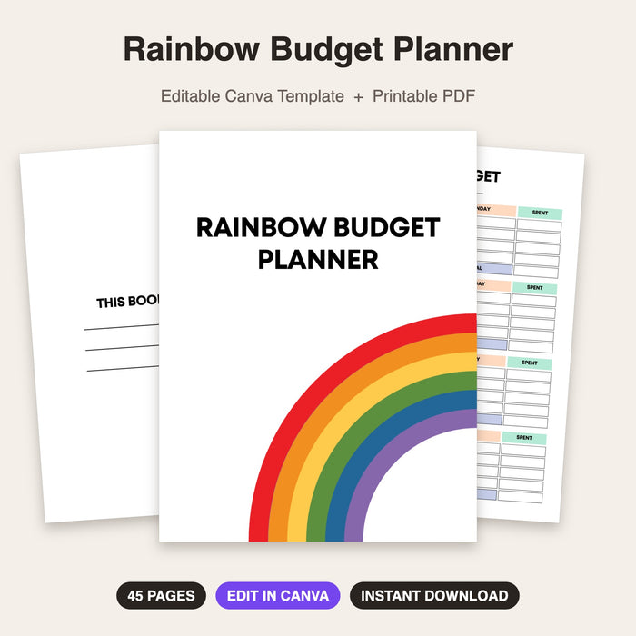 Rainbow Budget Planner | Editable Canva Template & Printable PDF