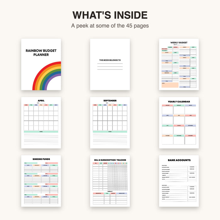 Rainbow Budget Planner | Editable Canva Template & Printable PDF