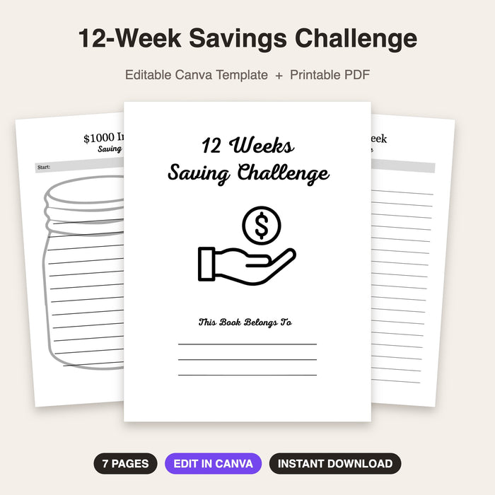 12-Week Savings Challenge | Editable Canva Template & Printable PDF