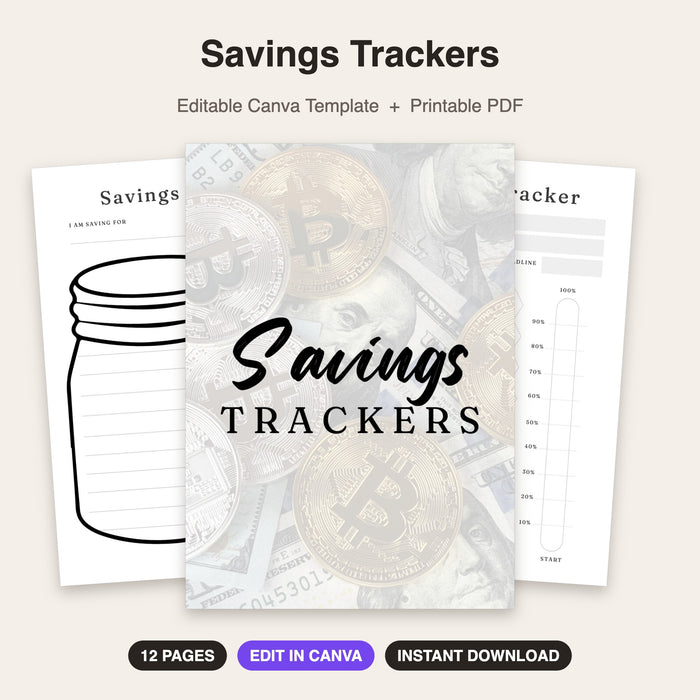 Savings Trackers | Editable Canva Template & Printable PDF