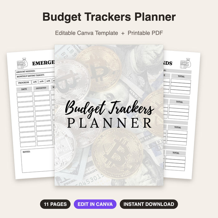 Budget Trackers Planner | Editable Canva Template & Printable PDF