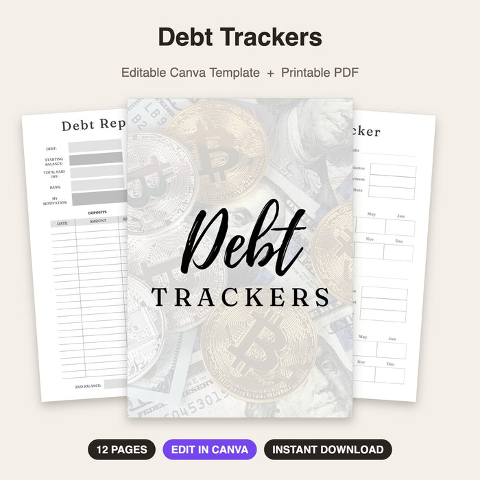 Debt Trackers | Editable Canva Template & Printable PDF
