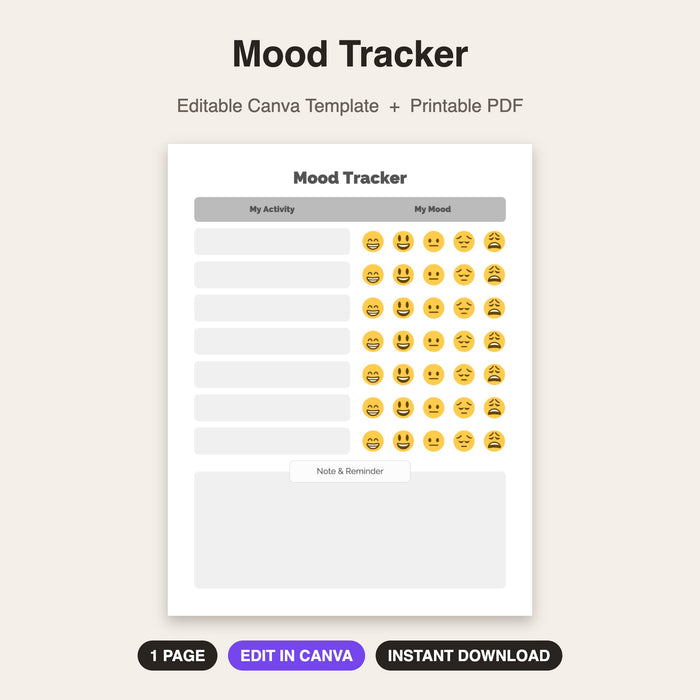 Mood Tracker | Editable Canva Template & Printable PDF
