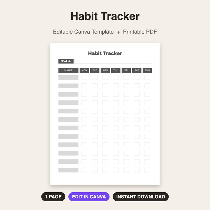 Habit Tracker | Editable Canva Template & Printable PDF
