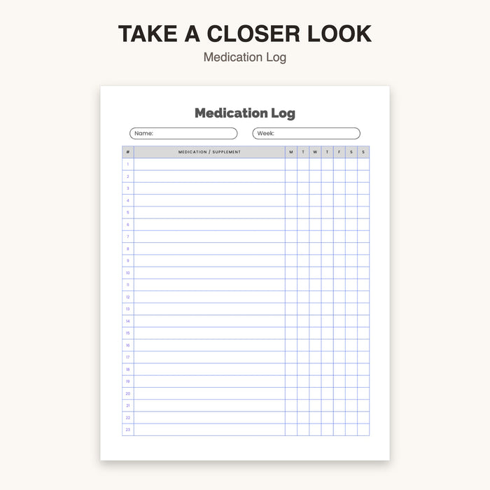 Medication Log | Editable Canva Template & Printable PDF