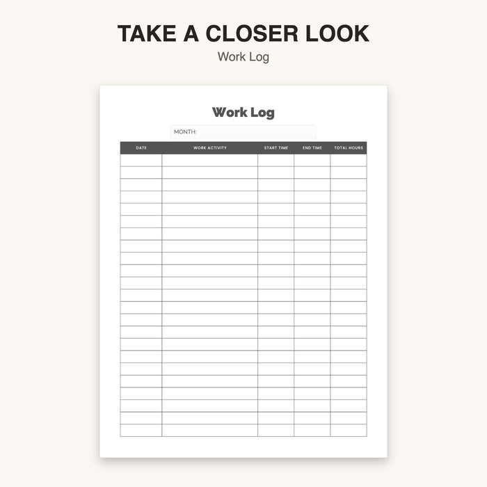 Work Log | Editable Canva Template & Printable PDF