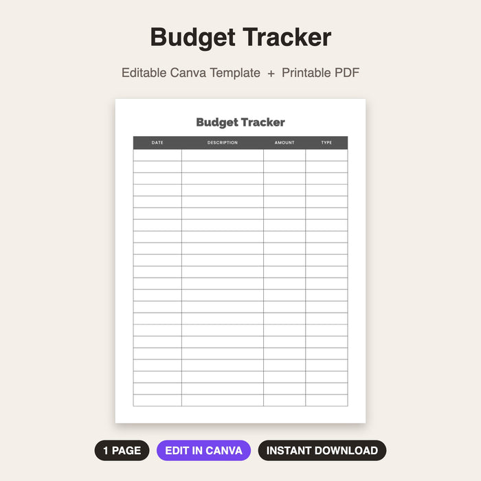 Budget Tracker | Editable Canva Template & Printable PDF