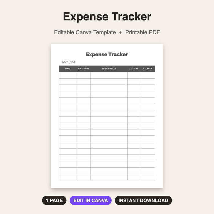 Expense Tracker | Editable Canva Template & Printable PDF