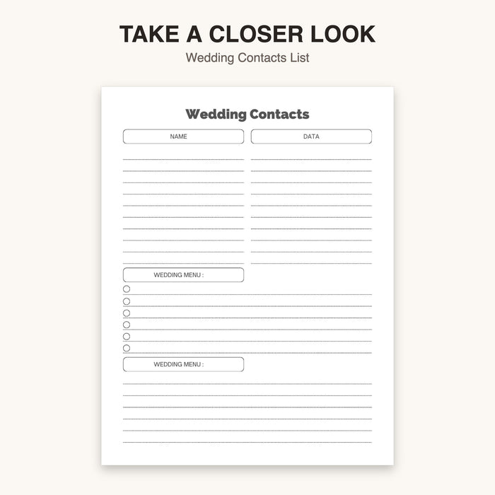 Wedding Contacts List | Editable Canva Template & Printable PDF