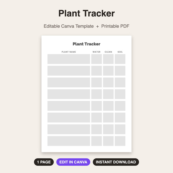 Plant Tracker | Editable Canva Template & Printable PDF