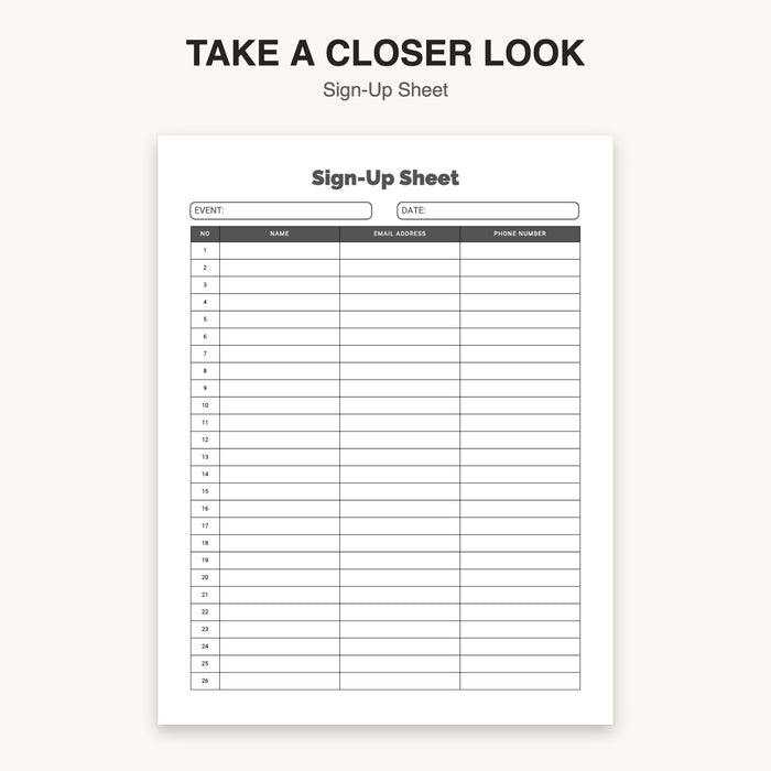 Sign-Up Sheet | Editable Canva Template & Printable PDF