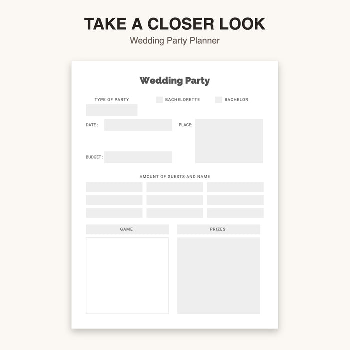 Wedding Party Planner | Editable Canva Template & Printable PDF
