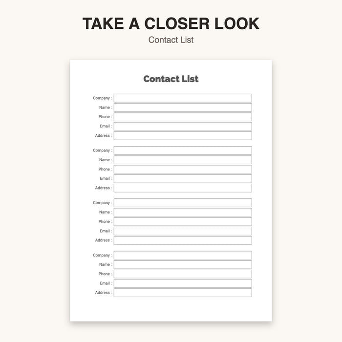 Contact List | Editable Canva Template & Printable PDF