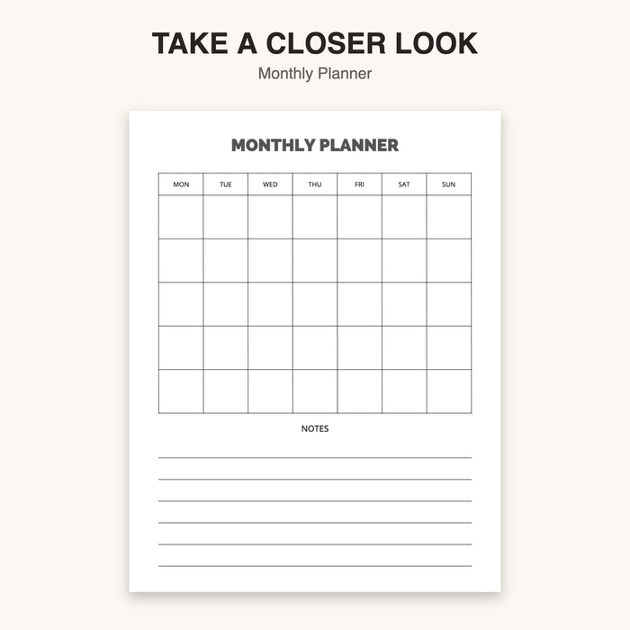 Monthly Planner (Style 2) | Editable Canva Template & Printable PDF