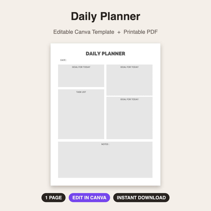 Daily Planner | Editable Canva Template & Printable PDF