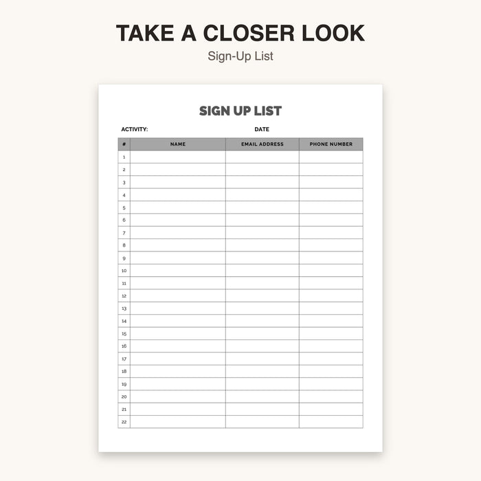 Sign-Up List | Editable Canva Template & Printable PDF