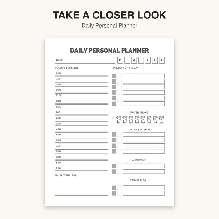 Daily Personal Planner | Editable Canva Template & Printable PDF