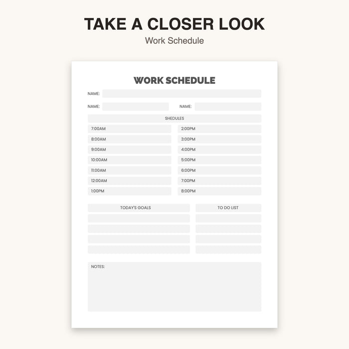 Work Schedule | Editable Canva Template & Printable PDF