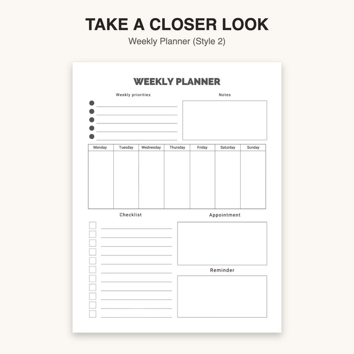 Weekly Planner (Style 2) | Editable Canva Template & Printable PDF
