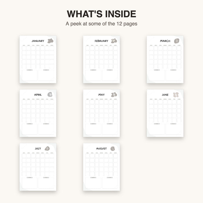 12-Month Calendar | Editable Canva Template & Printable PDF