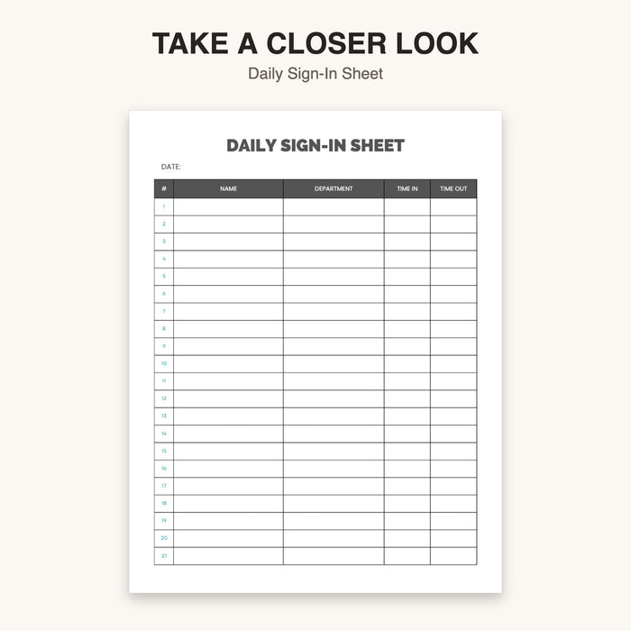 Daily Sign-In Sheet | Editable Canva Template & Printable PDF