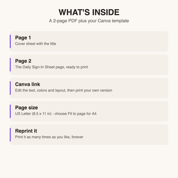 Daily Sign-In Sheet what is inside