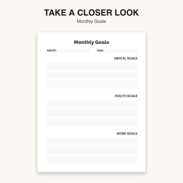 Monthly Goals | Editable Canva Template & Printable PDF