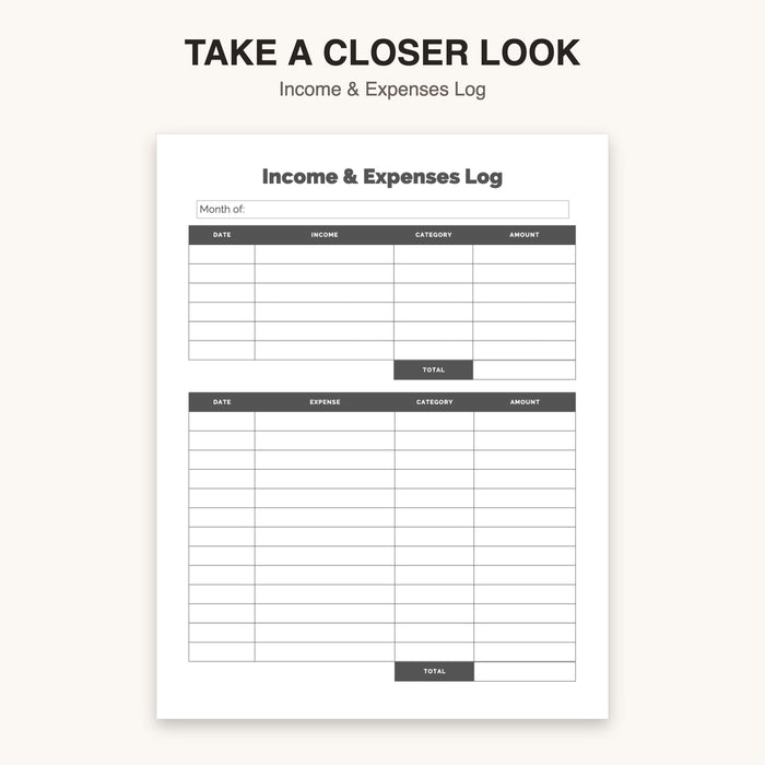 Income & Expenses Log | Editable Canva Template & Printable PDF