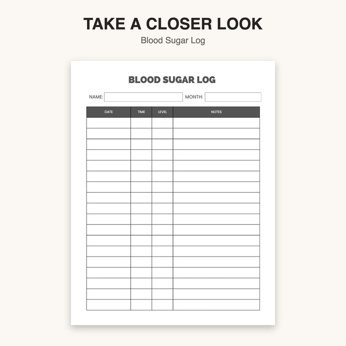 Blood Sugar Log | Editable Canva Template & Printable PDF