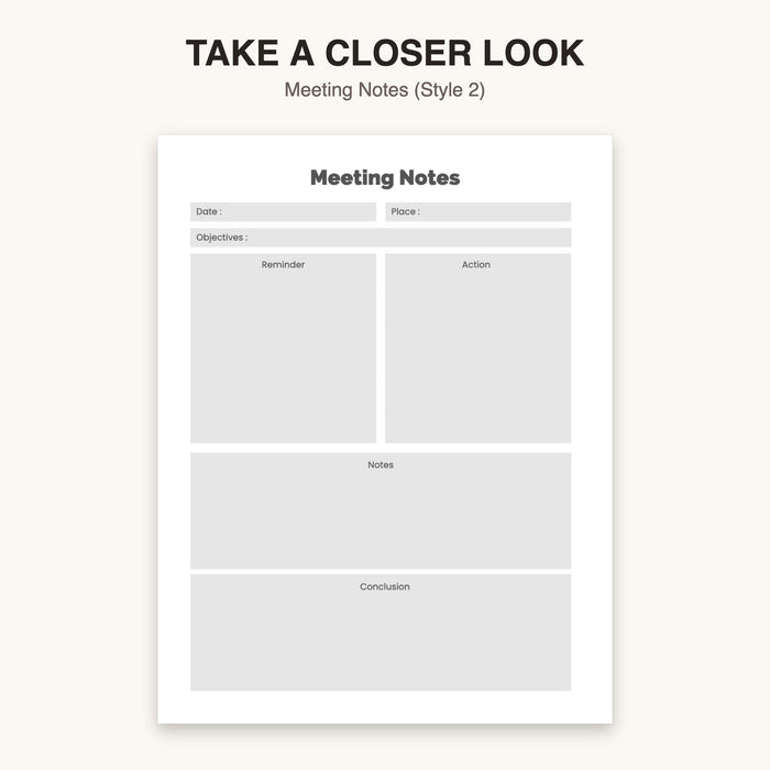 Meeting Notes (Style 2) | Editable Canva Template & Printable PDF