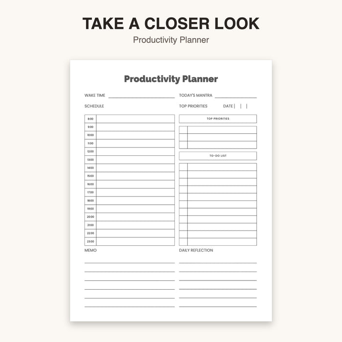 Productivity Planner | Editable Canva Template & Printable PDF