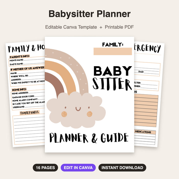 Babysitter Planner | Editable Canva Template & Printable PDF