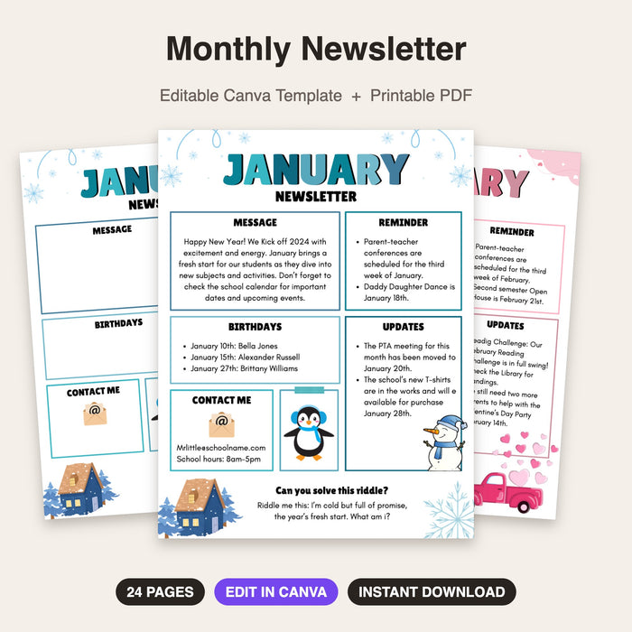 Monthly Newsletter | Editable Canva Template & Printable PDF