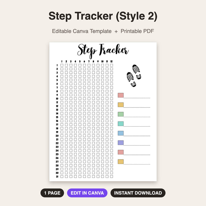 Step Tracker (Style 2) | Editable Canva Template & Printable PDF