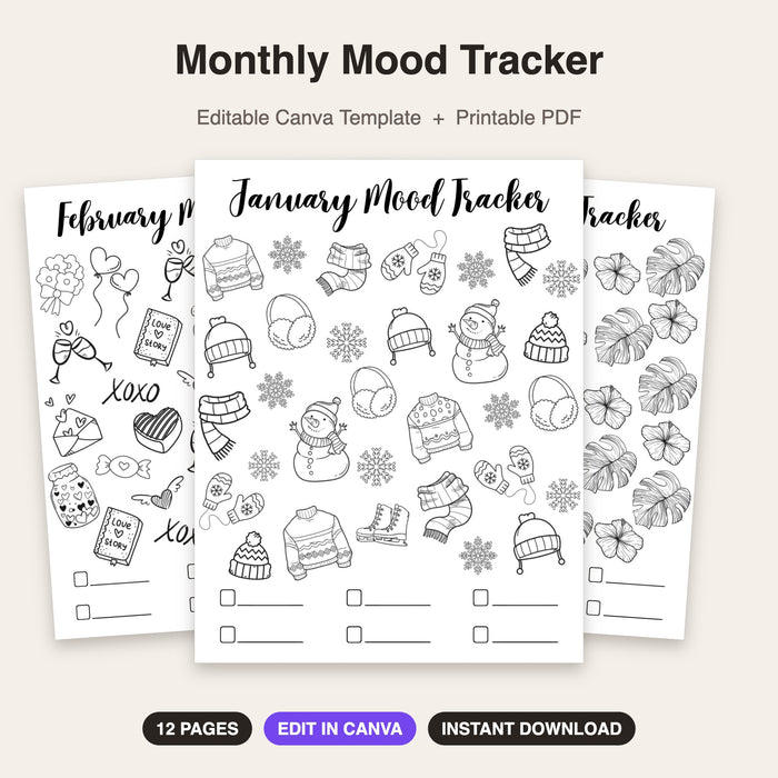 Monthly Mood Tracker | Editable Canva Template & Printable PDF