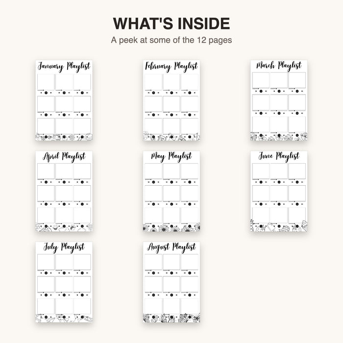 12-Month Playlist Tracker | Editable Canva Template & Printable PDF