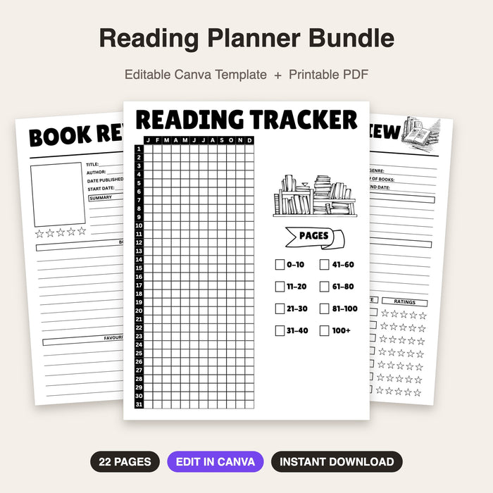 Reading Planner Bundle | Editable Canva Template & Printable PDF