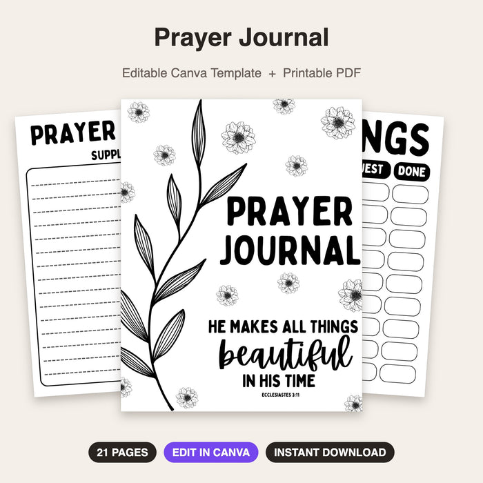 Prayer Journal | Editable Canva Template & Printable PDF