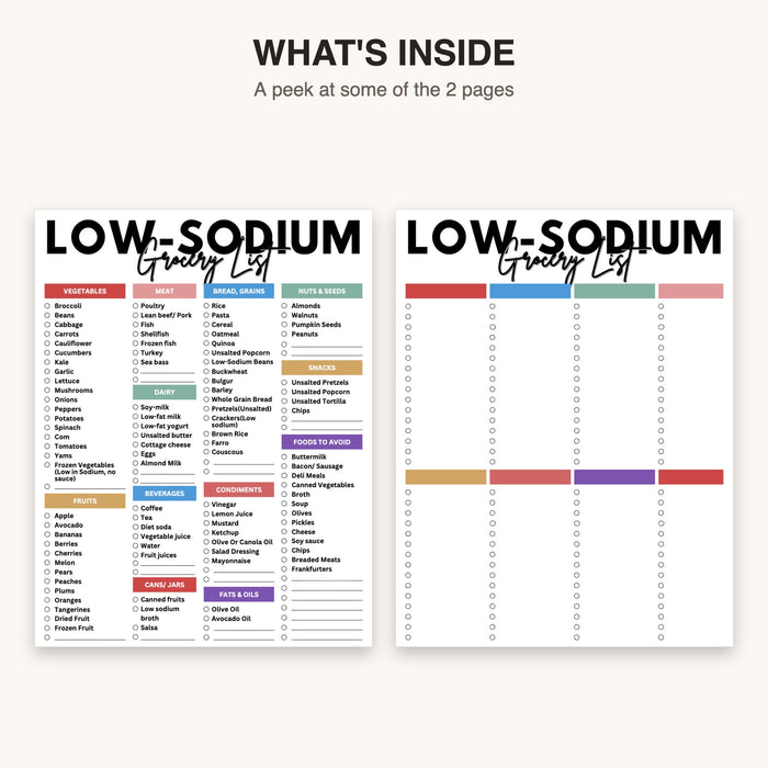 Low-Sodium Grocery List | Editable Canva Template & Printable PDF